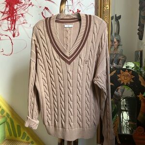 TNA V-Neck Sweater in Beige and Brown